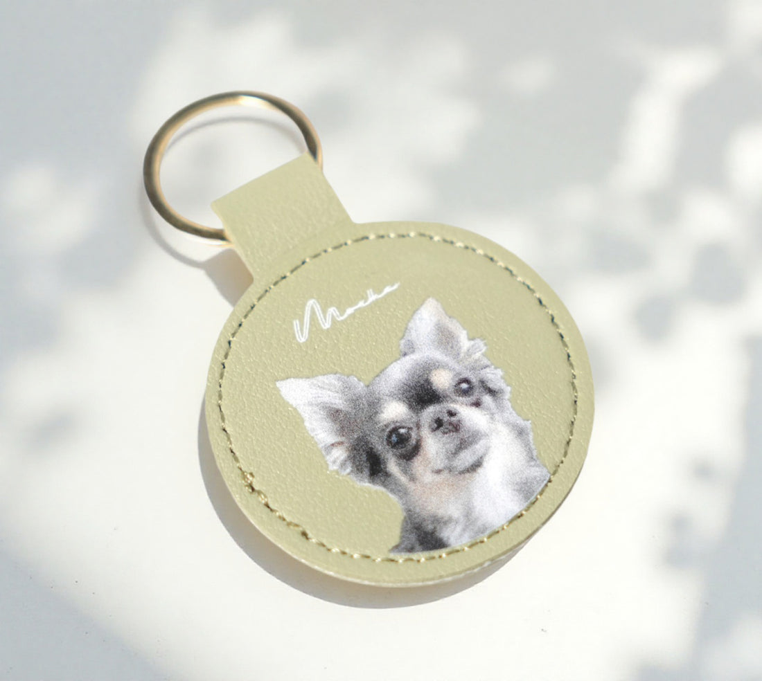 うちの子 アート風 レザーキーホルダー ペットのお名前入り