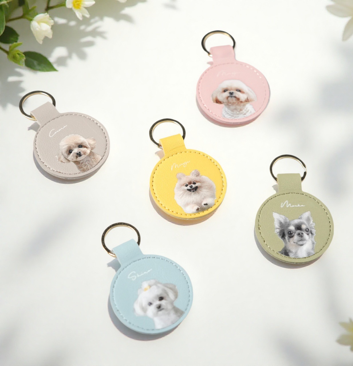 うちの子 レザーキーホルダー｜オーダーメイド 写真・お名前入り バッグチャーム 全5色