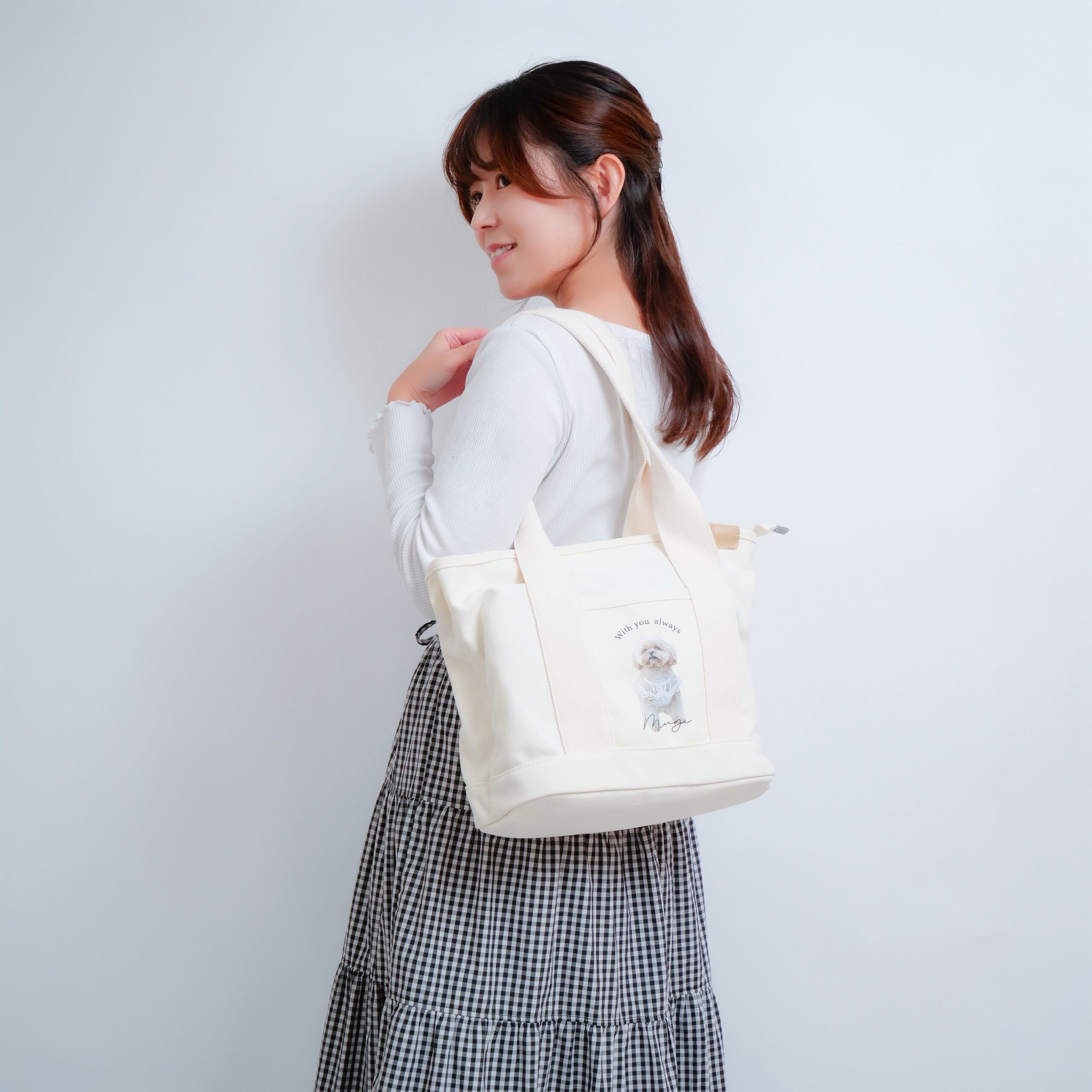 うちの子 2WAYショルダートート Lサイズ｜大容量 ペットイラスト オーダーメイドバッグ